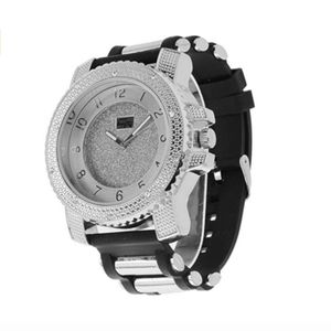 Silver Diamond Big Face Rubber Strap Watch Hip Hop